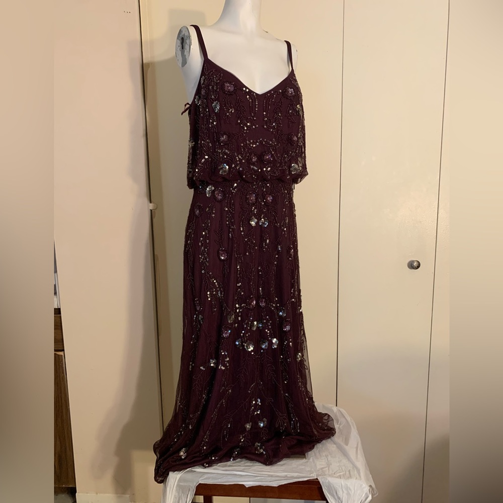 Adrianna Papell Plum Beaded Spaghetti-Strap Maxi Dress - Picture 3 of 10